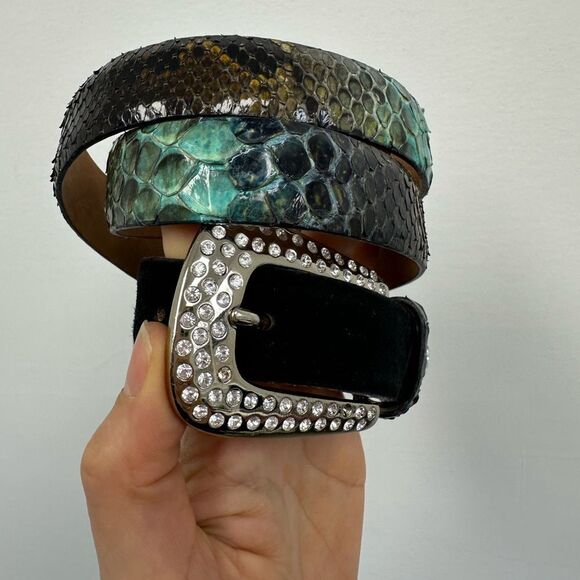 Claudio Orciani Genuine Snakeskin & Suede Leather Western Belt Rhinestone Size S main image 10
